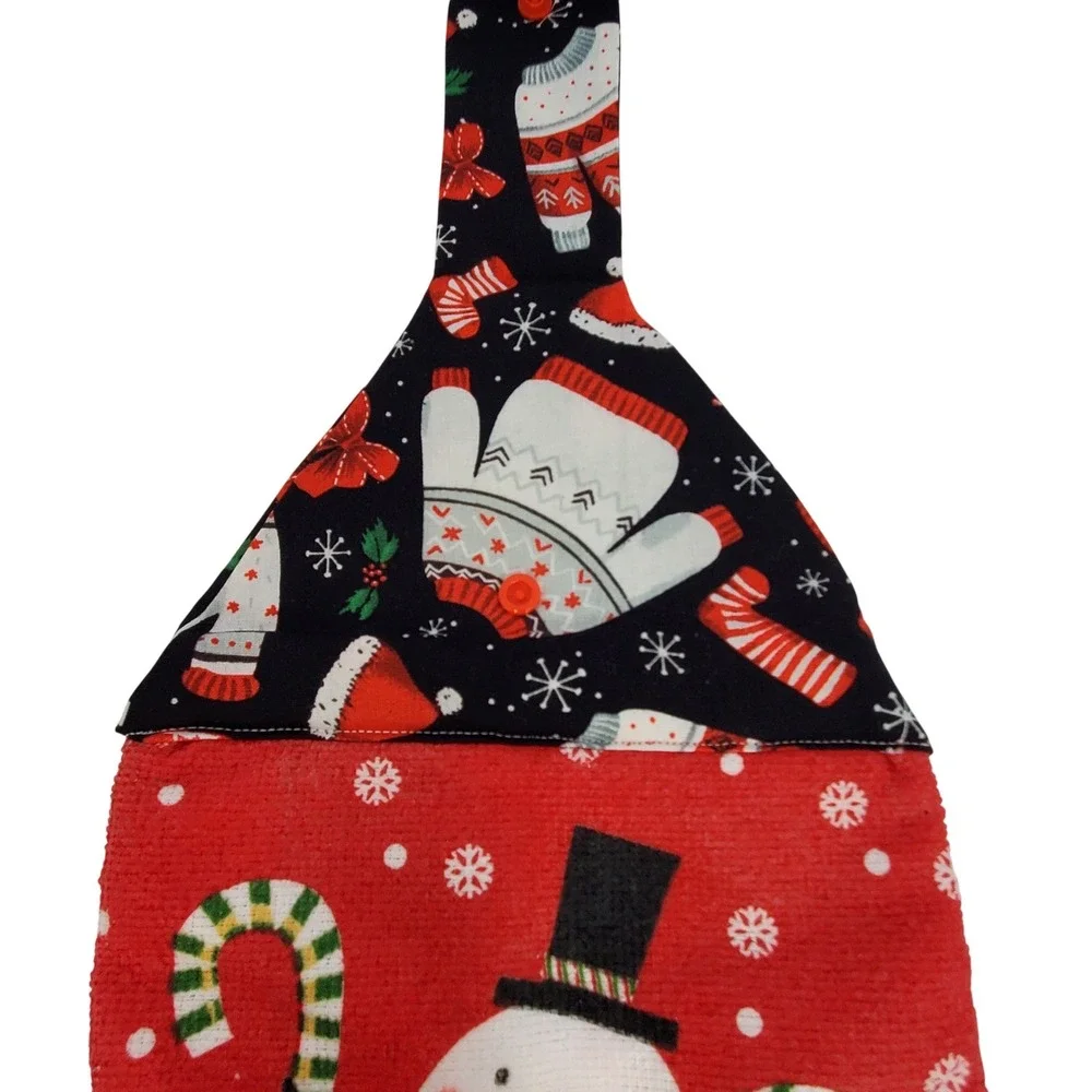 Handmade Christmas Snowman Hanging Kitchen Towel Red Waffle Weave Holiday Decor
